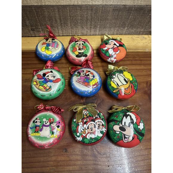 Enesco MICKEY MOUSE UNLIMITED Disney Christmas Ornaments 2-sided 1990s Set Of 9 - Picture 1 of 7